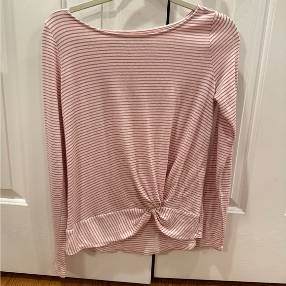 LOFT Pink & White Striped Twist Front Top – XSP - Picture 2 of 3
